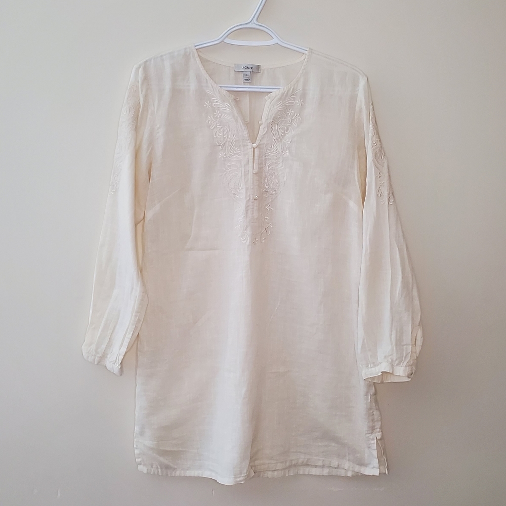 J. Crew Embroidered Linen Blend Tunic